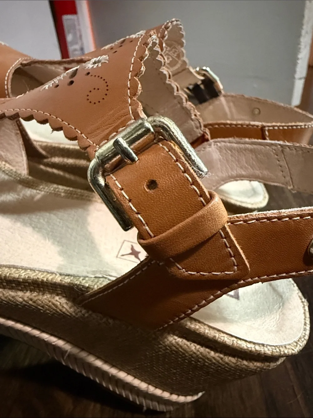 Pikolinos Mojacar Brandy Leather Espadrille Wedge Sandals Sz 39